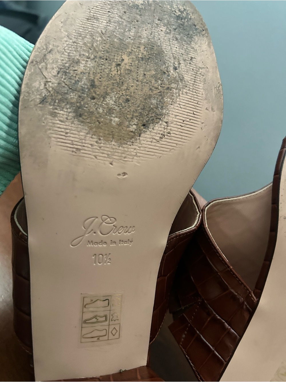 JCrew Brown Croc-Embossed Leather Thong Sandals block heel 10.5 - Picture 8 of 14